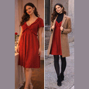 Anthropologie Knitted & Knotted Red Sweater Dress S | Romantic Coquette Cashmere